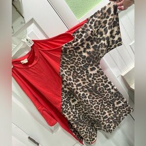 Lovely Melody Pink and Leopard Print Cold Shoulder Blouse